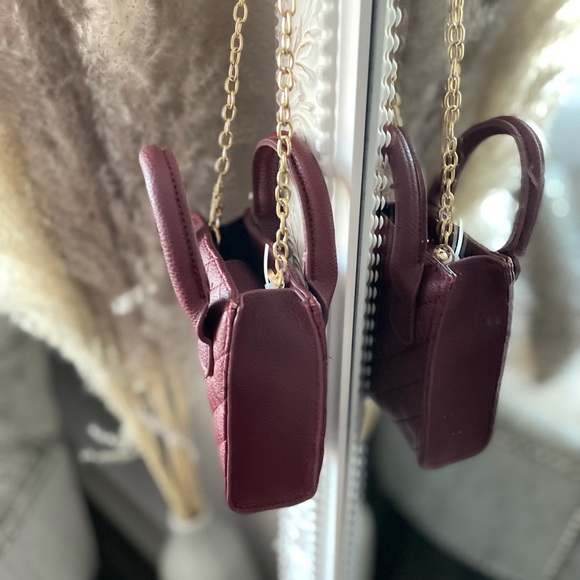 Mini Quilted Burgundy Chain Purse - Picture 6 of 6